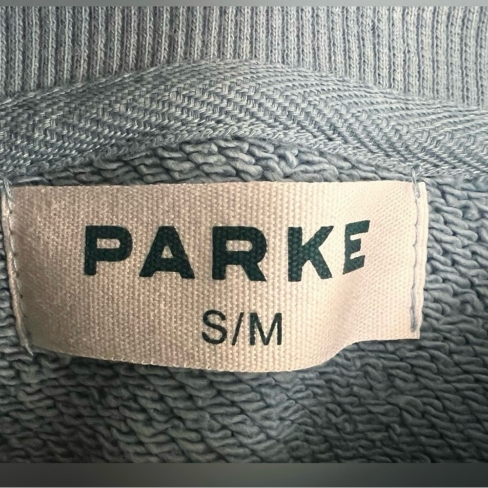 RARE Parke Maggie &Emma Heritage Varsity Mockneck Sweatshirt Sky Blue Size S/M - Picture 4 of 5